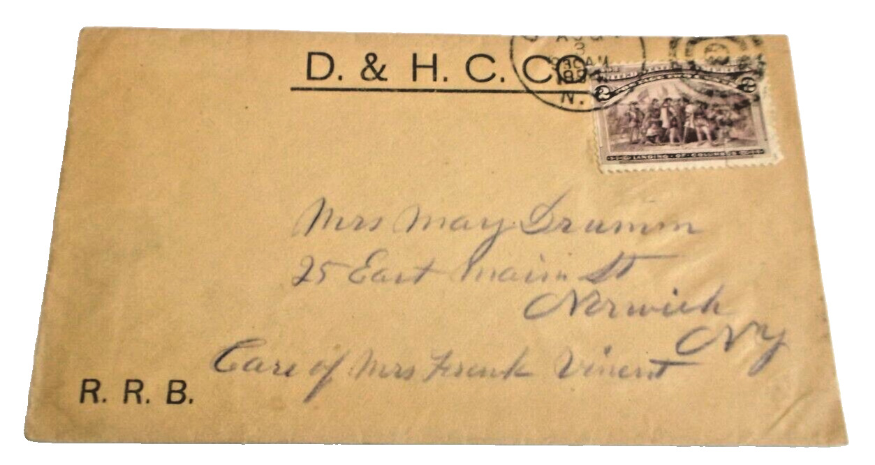 AUGUST 1894 DELAWARE & HUDSON CANAL COMPANY D&H USED COMPANY ENVELOPE