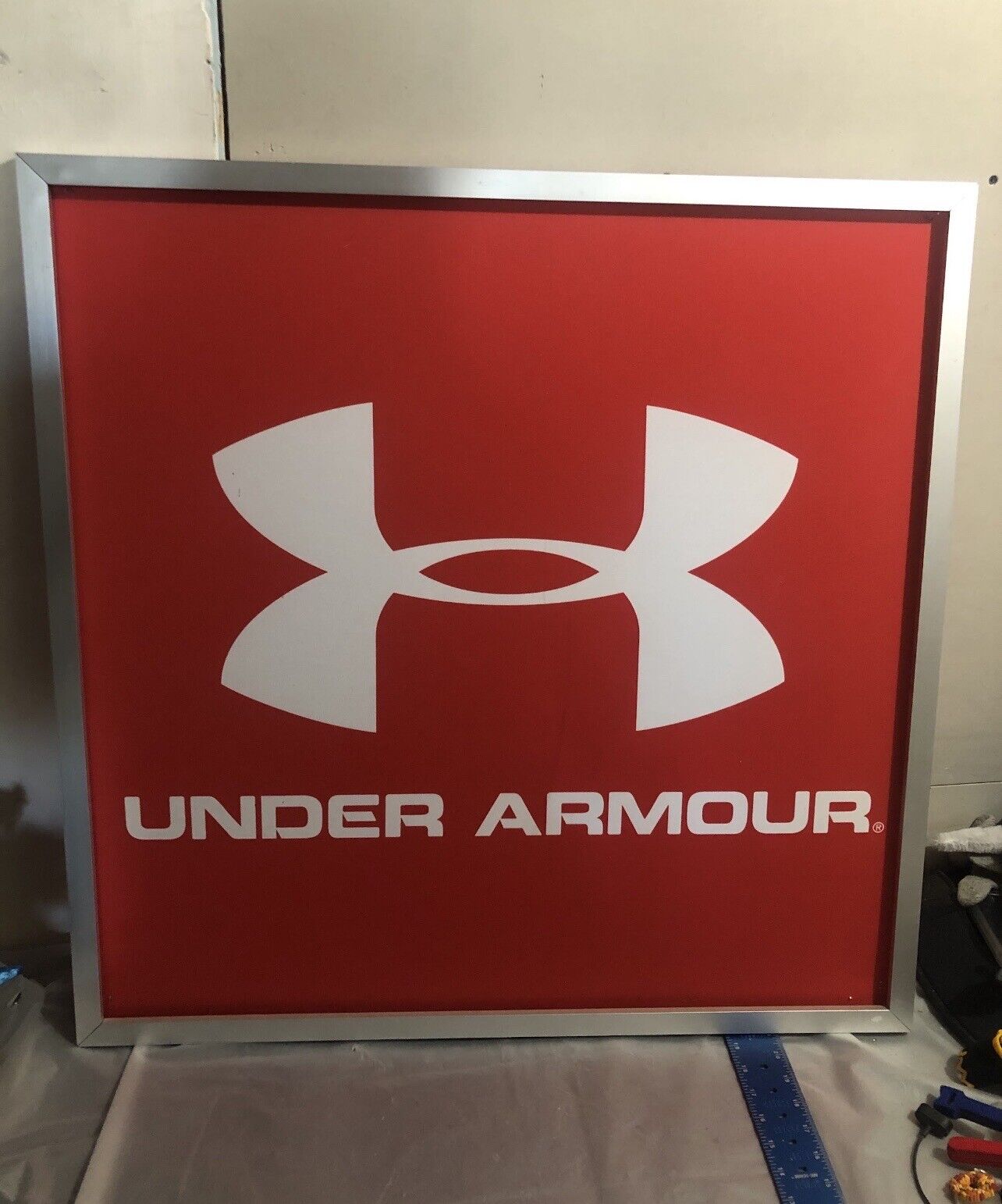 Red Under Armour Retail Cloth Sign 30 Inch Metal Frame UNDER ARMOUR UNIQUE