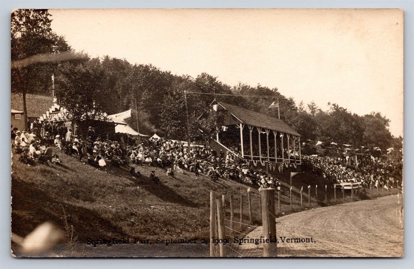 RPPC Postcard Springfield VT 1909 County Fair Grandstand Race Track Photo AN20