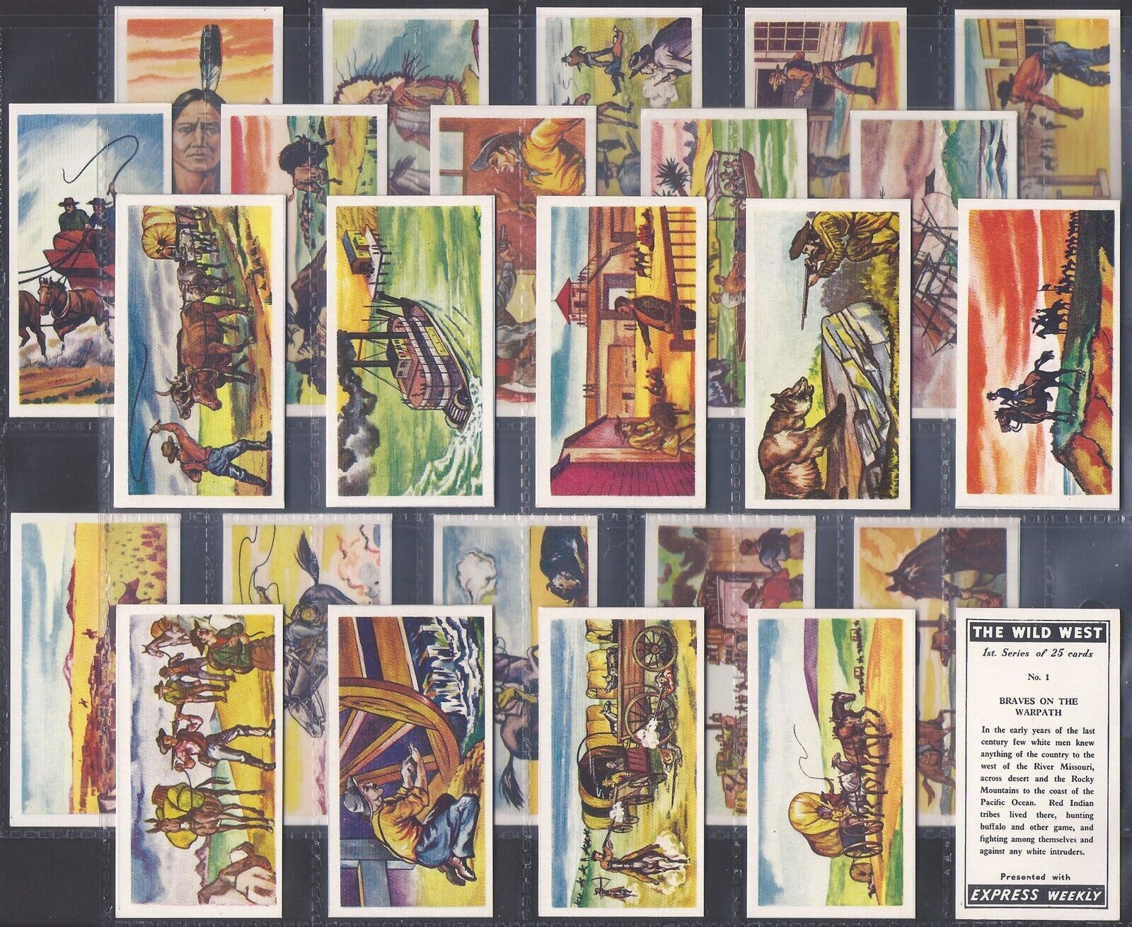 EXPRESS WEEKLY-FULL SET- THE WILD WEST 1958 (NO OVERPRINT 25 CARDS) EXCELLENT
