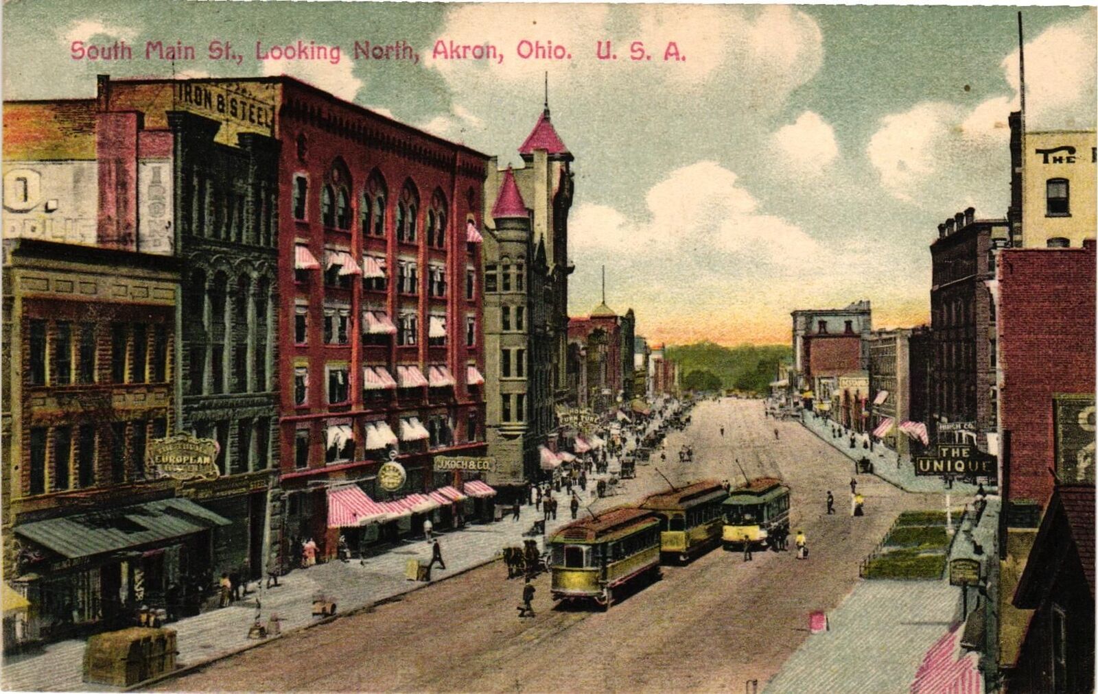 Vintage Postcard- SOUTH MAIN ST., AKRON, OH. Early 1900s