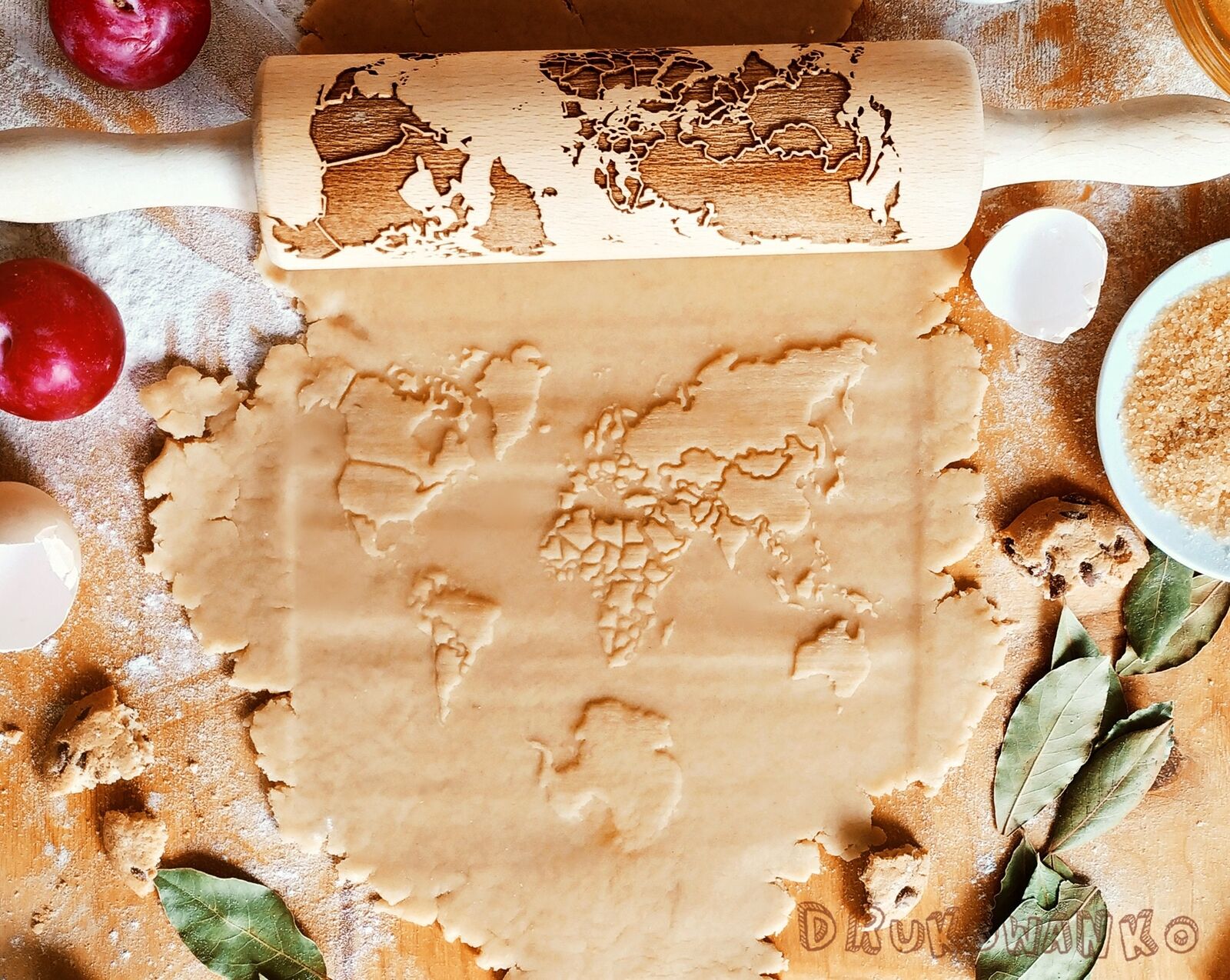Earth Map Globe Travel Rolling Pin Embossed, Cookies, Cookie, Roller, Laser