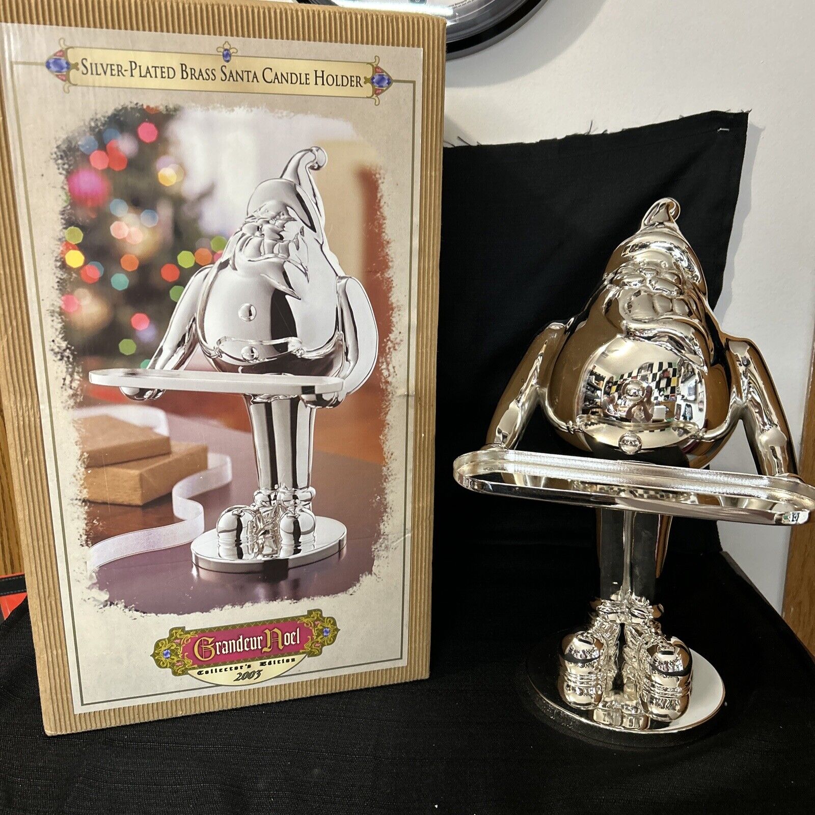 Silver-Plated Brass Santa Candle Holder