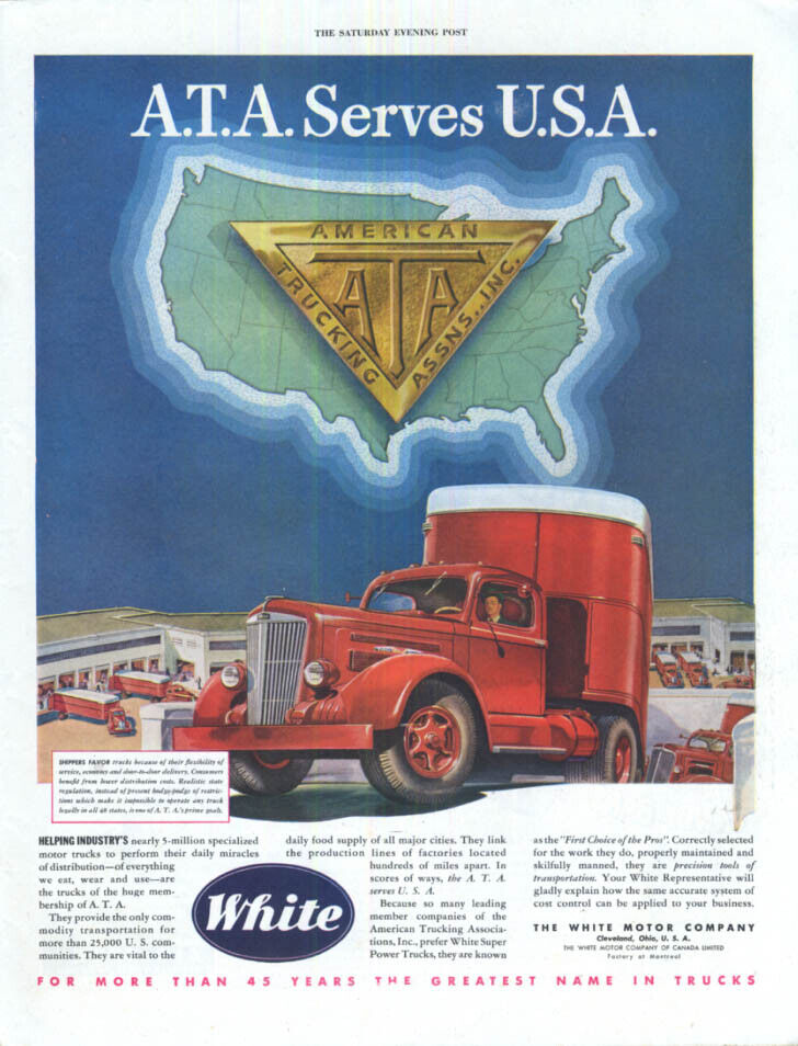 ATA American Trucking Association serves USA - White Trucks ad1947 SEP
