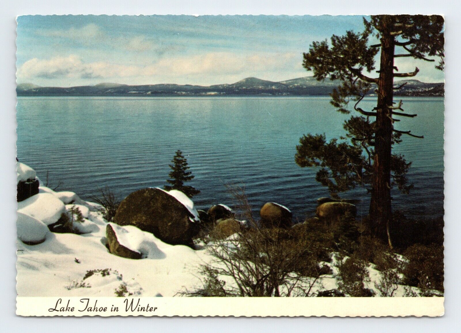 Lake Tahoe in Winter Snow Scene From East Shore 1974 Sierra News Co Vtg Postcard