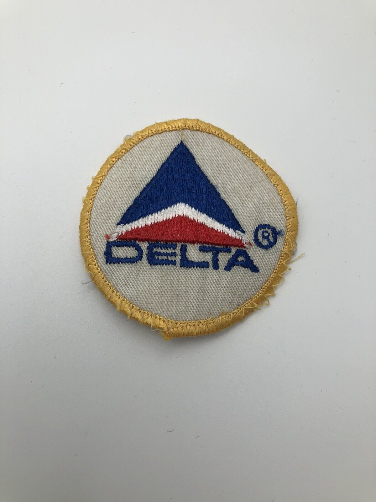 Vintage Delta Air Lines 2.5” Circle Logo Patch Yellow Edge Red Blue Wings