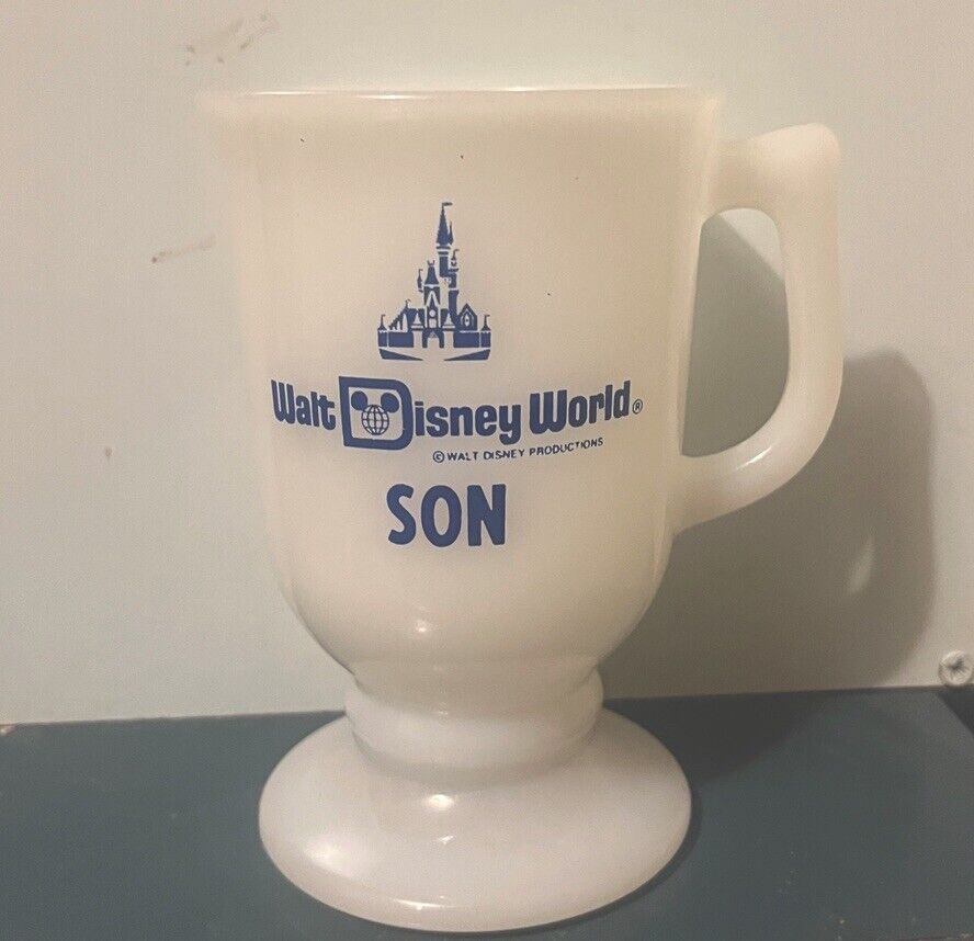Vintage Walt Disney World Epcot Son Mug White Milk Glass Footed Cup Preowned