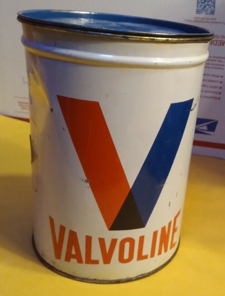 VINTAGE VALVOLINE GREASE TUB 5 LB MULTI LUBE LITHIUM GREASE CAN 1/4 FULL DENTED 