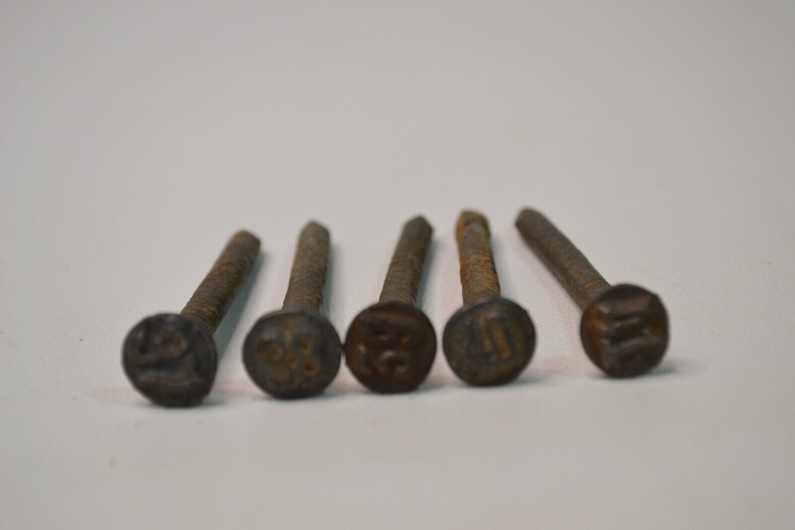 Lot of 5 Sequential Antique Railroad Date Spike Nails Train Tie Markers 37-41