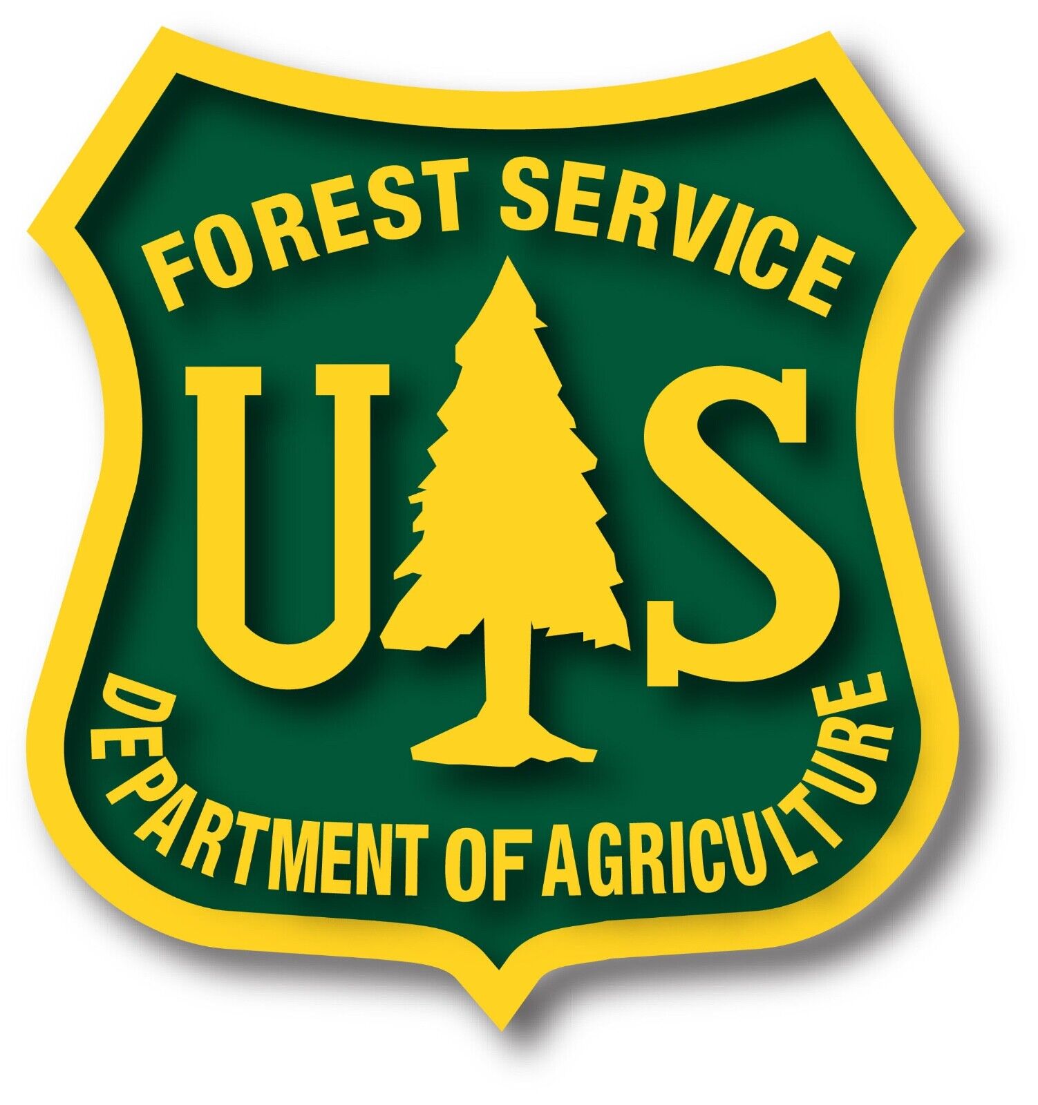 US FOREST SERVICE SHIELD STICKER BUMPER STICKER YELLOW ON GREEN  LAPTOP STICKER 
