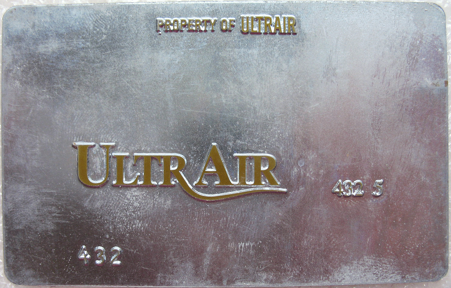 Vintage UltrAir Metal Ticket Validation Plate, Travel, Airline Collectible 