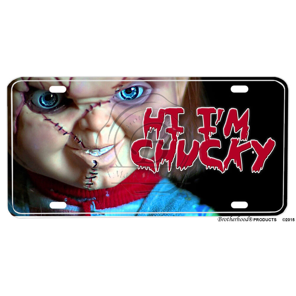 Chucky Horror Movie Hi I\'m Chucky Printed Flat Aluminum License Plate