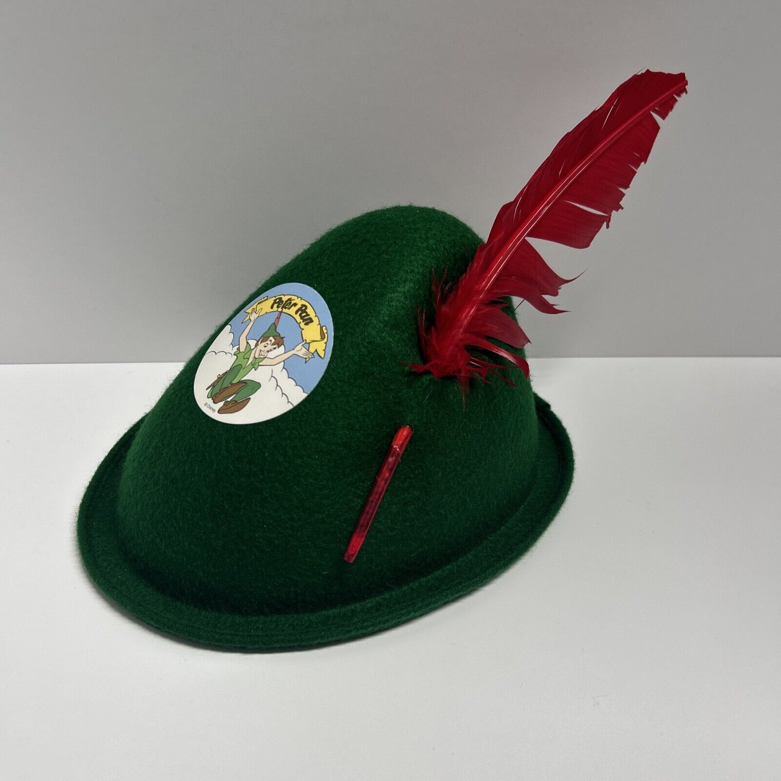 Vintage Disney Disneyland Peter Pan Hat Feather Made USA Costume Green Felt