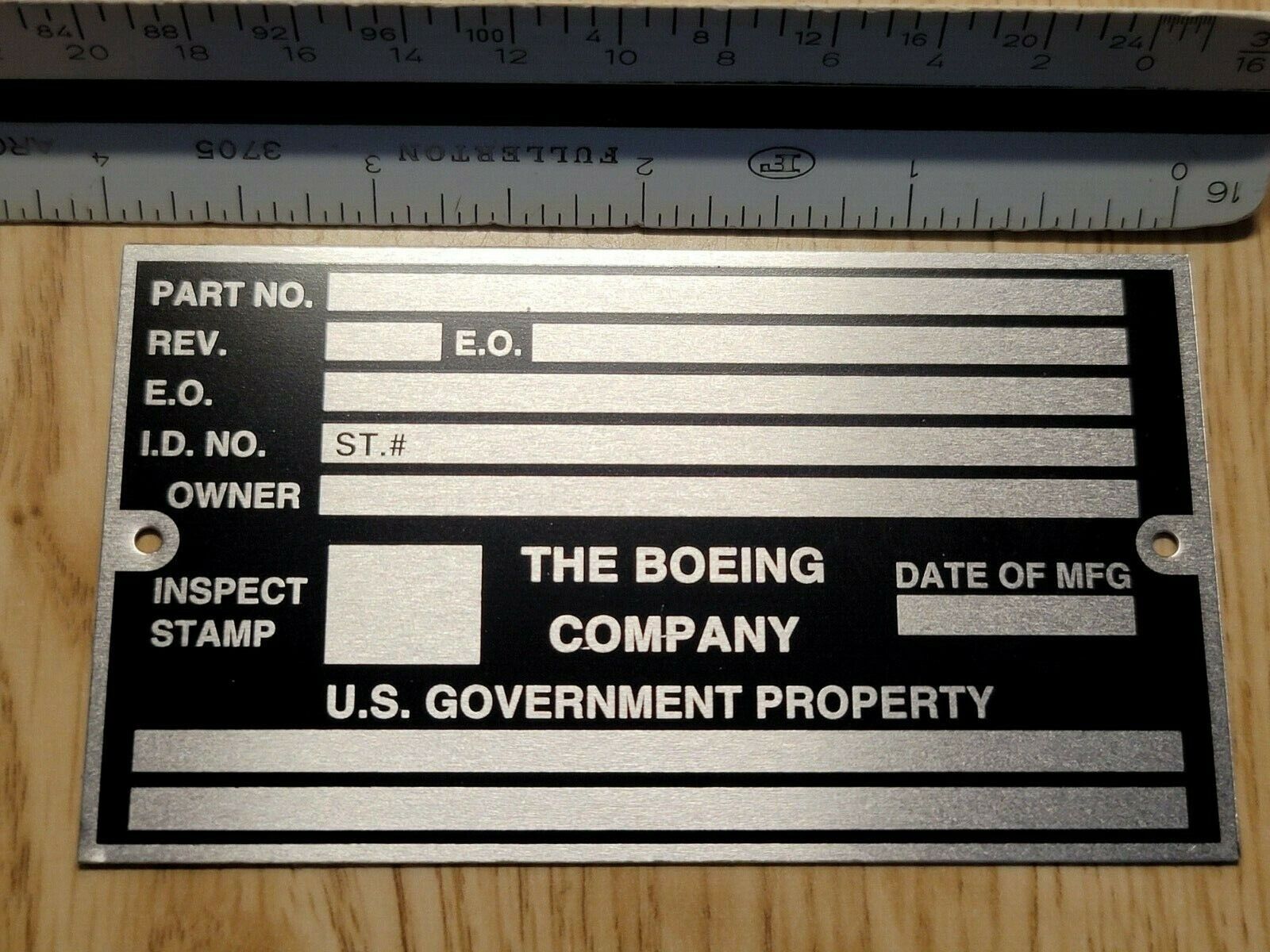 Vintage Boeing Aircraft Co., Tag Metal Plate 