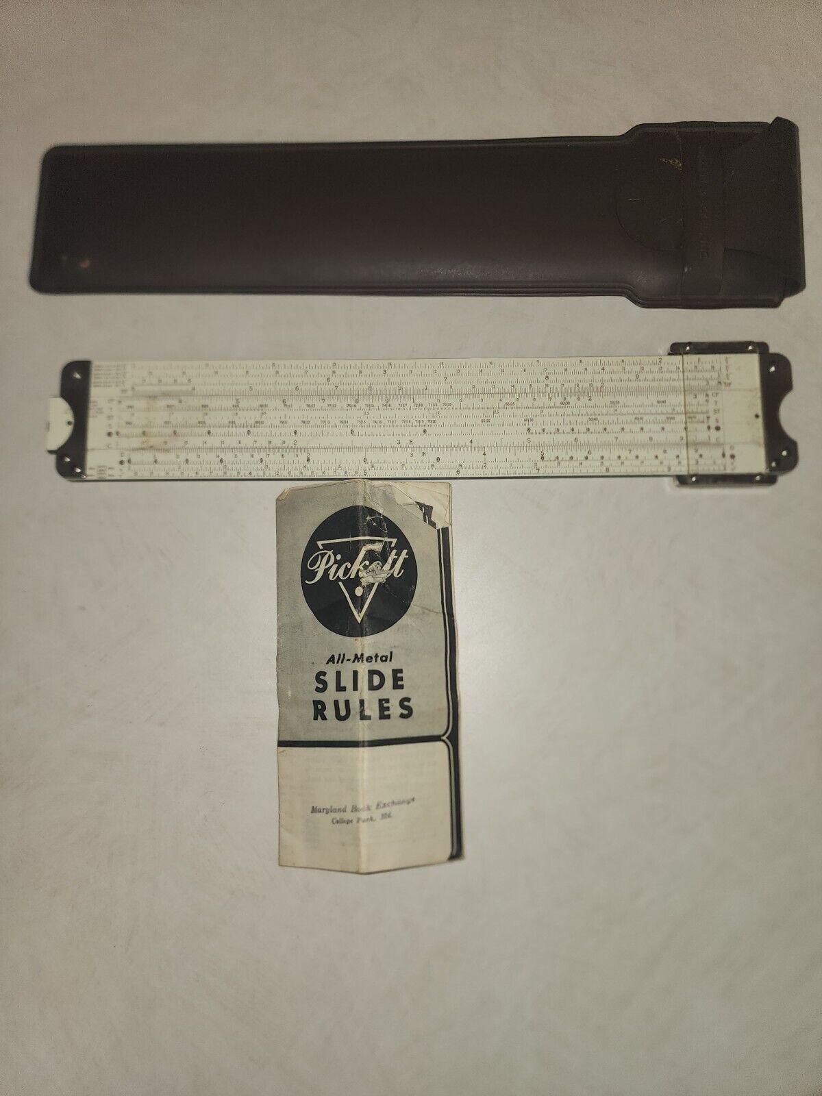 Vintage Pickett  All Metal Slide Ruler Engineer Ruler With Case And Booklet