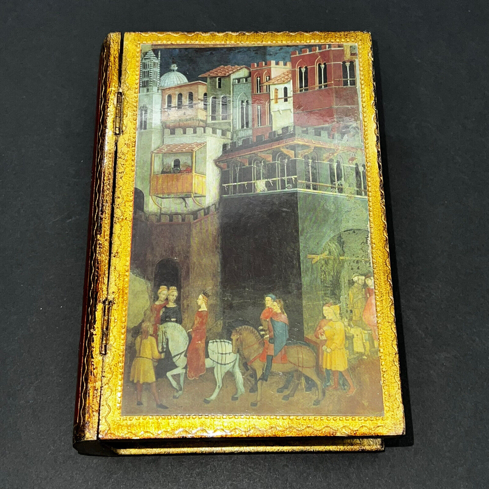 Vintage Fake Gilded Book Wooden Trinket Box Made in Italy 7 x 4.5 x 2.25