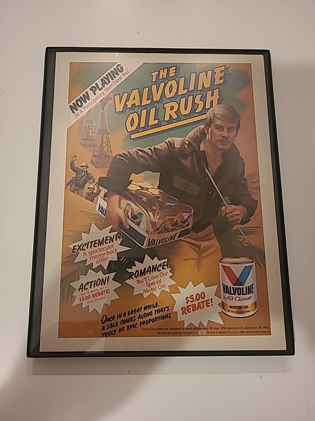 Valvoline Motor Oil Rush Print Ad 1986 Framed 8.5x11 