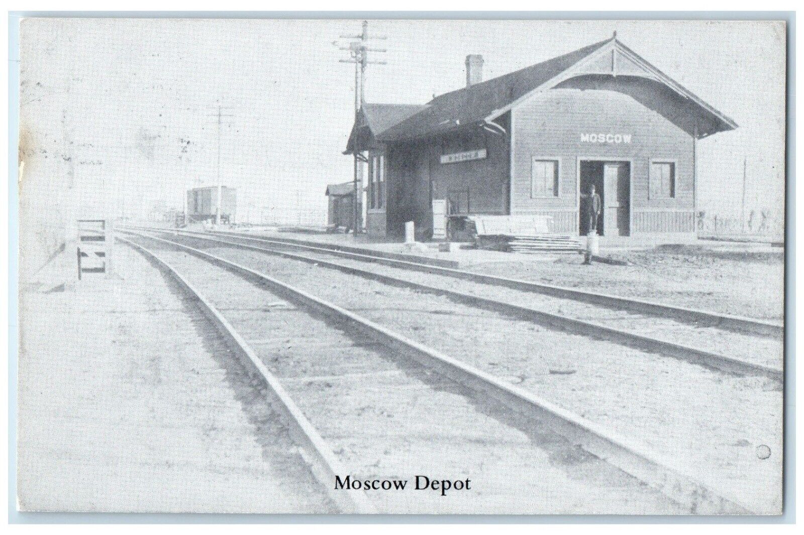 c1960 Exterior Railroad Train Station Moscow Depot Iowa Vintage Antique Postcard