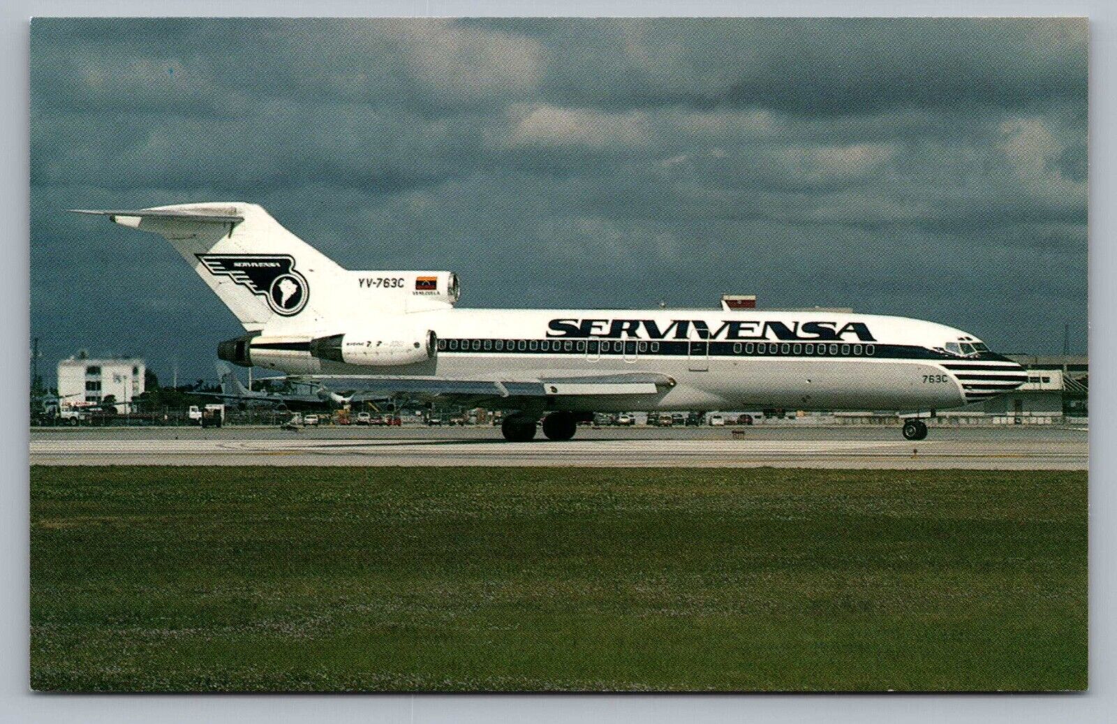 Servivensa Boeing B-727-22 YV-763C Airplane Miami Intl Airport Vtg Postcard P6