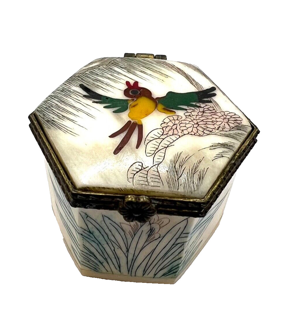 Rare Antique Trinket Box Decorated With Bird