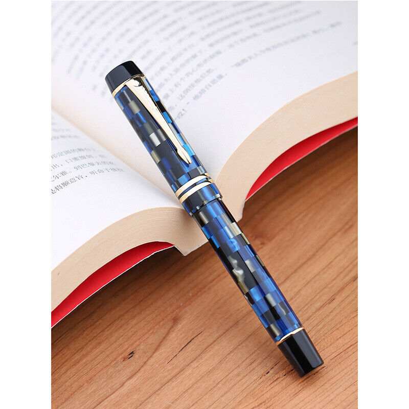 New Majohn M600 Checkerboard Fountain Pen Acrylic BOCK Fine Nib Writing Pen