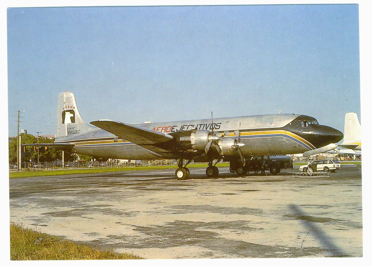 AEROEJECUTIVOS Airlines Douglas DC-6 YV-501C Postcard 1990
