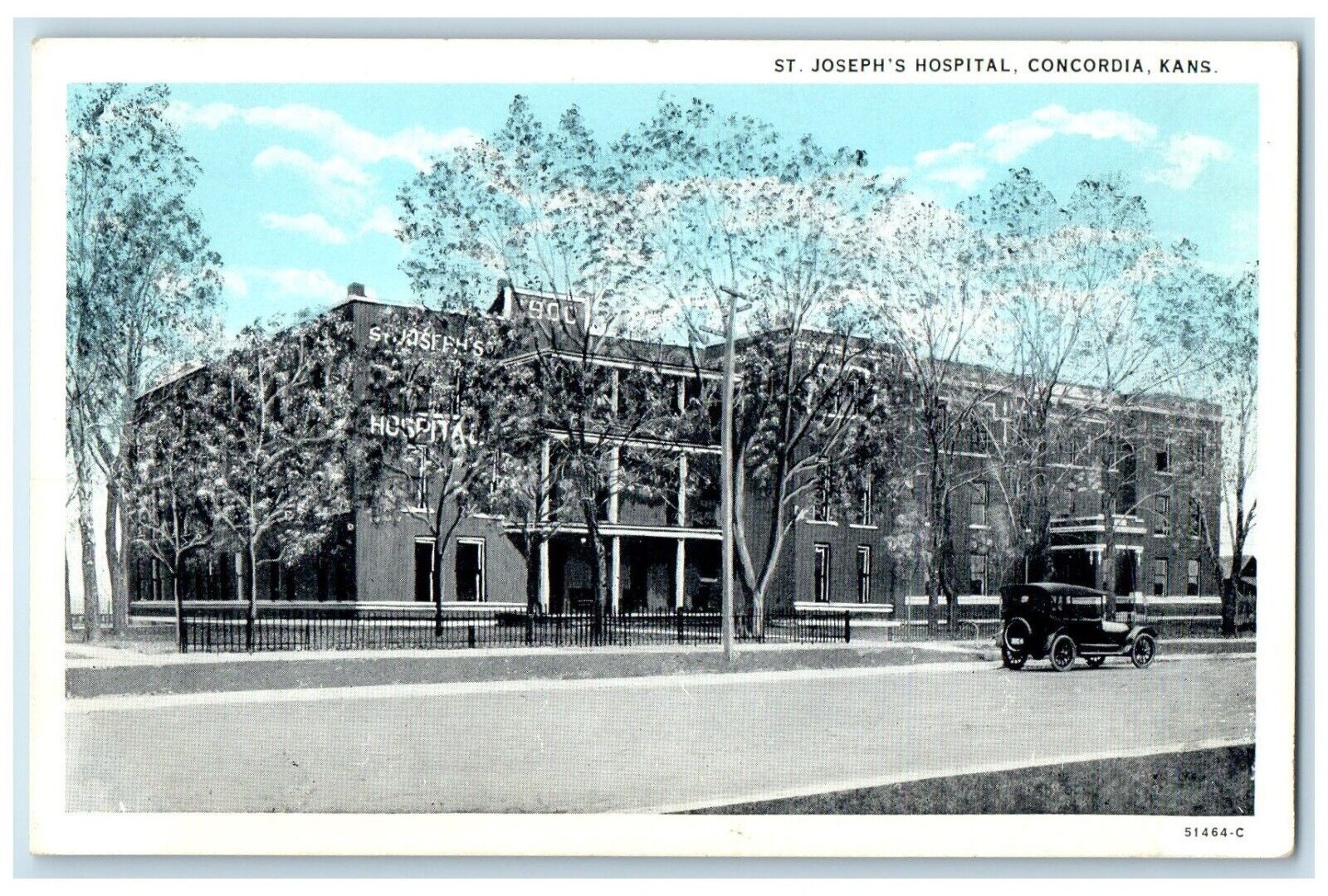 c1920 Exterior St Joseph Hospital Building Concordia Kansas KS Unposted Postcard