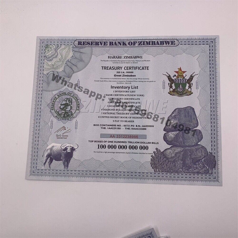1pc Zimbabwe 100 trillion Container Bond Dollar Bill Banknote For Certificate