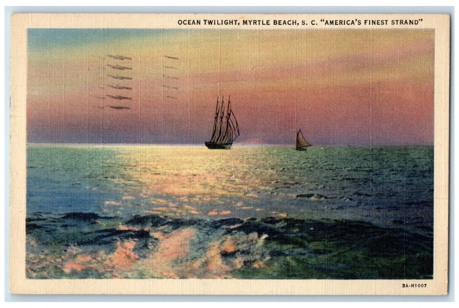 1938 America\'s Finest Strand Ocean Twilight Myrtle Beach South Carolina Postcard