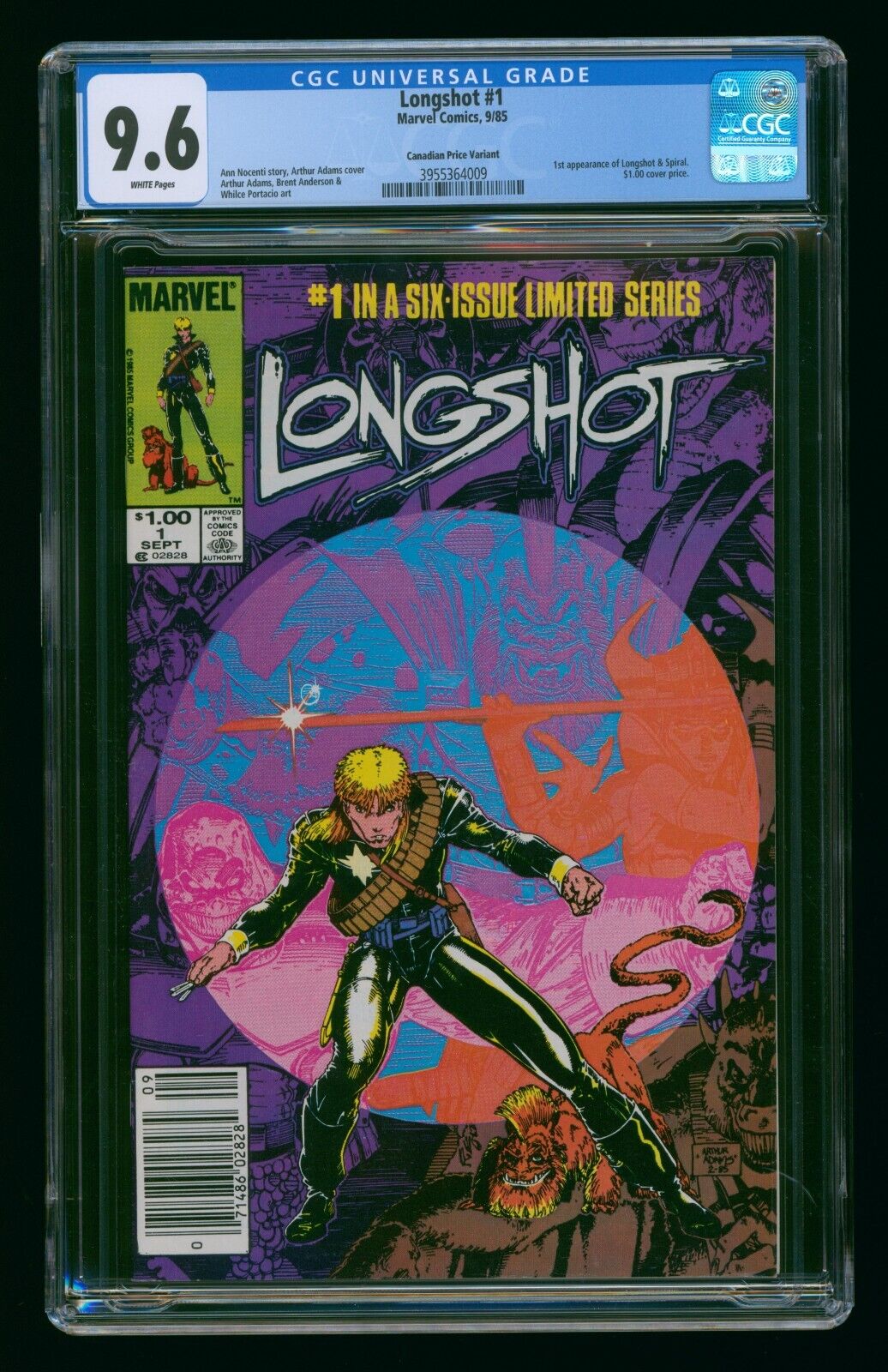 LONGSHOT #1 (1985) CGC 9.6 CANADIAN PRICE VARIANT CPV WHITE PAGES