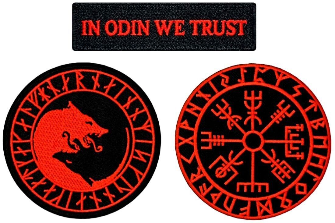 in Odin We Trust Wolf Viking Vegvisir Embroidered Patch |3PC HOOK BACKING P094
