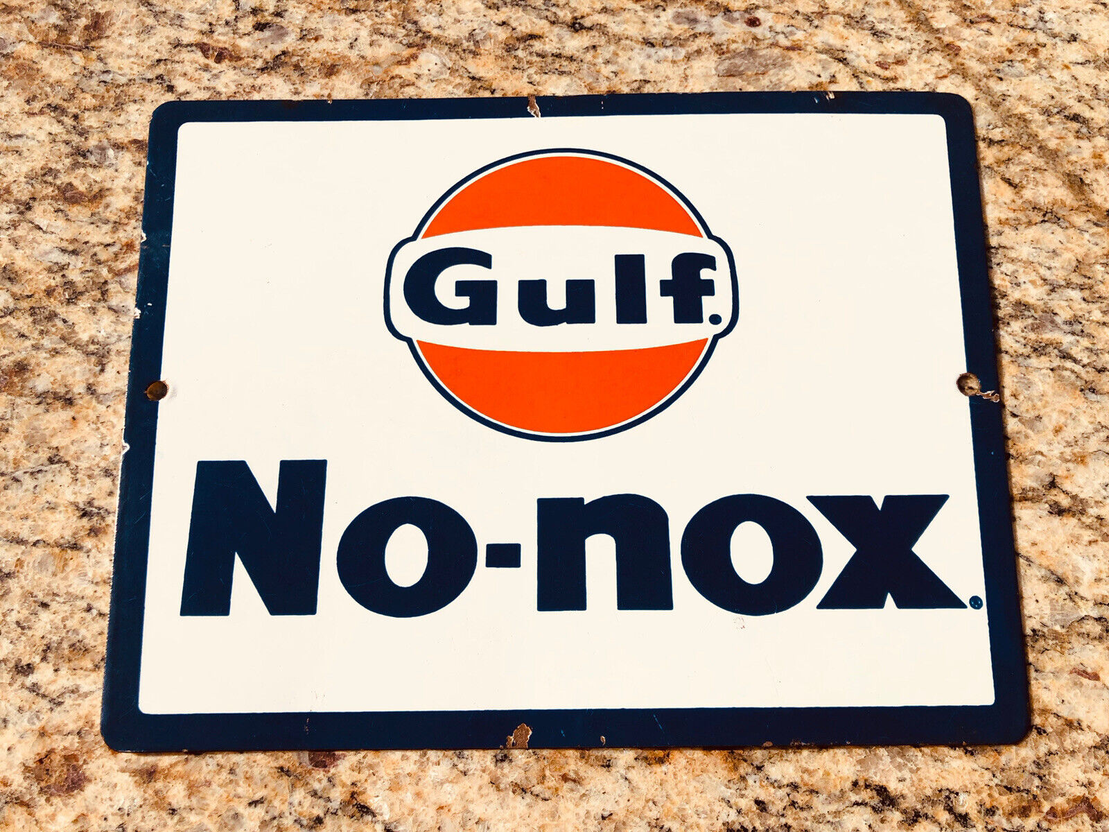 Original 1960’s GULF No-Nox Porcelain Gas Pump Plate Sign - Gas & Oil
