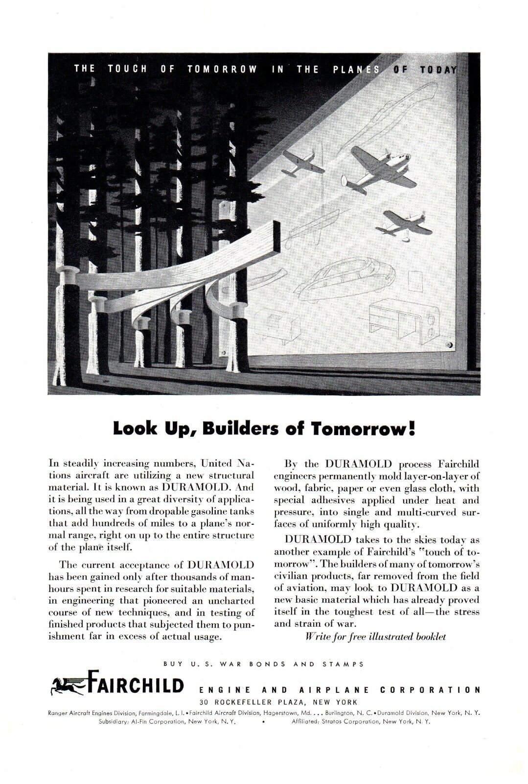 Fairchild Engine Airplane Buy War Bonds 1944 Wartime VTG Print Ad 6.5\