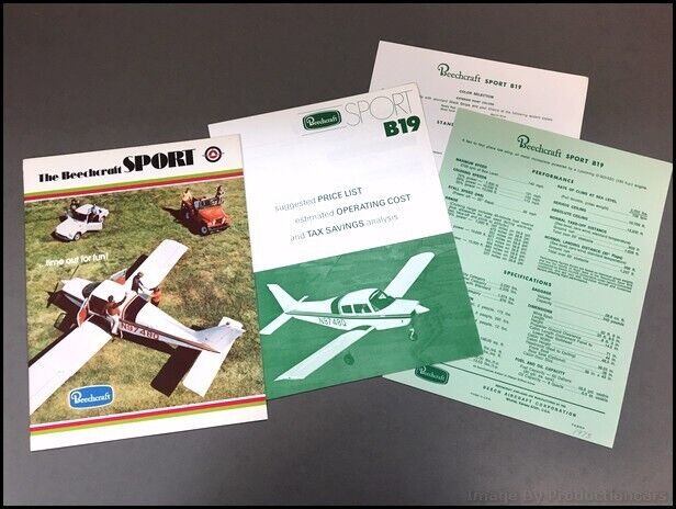 1973 Beechcraft Sport B19 Airplane Aircraft Vintage Sales Brochure Catalog SET