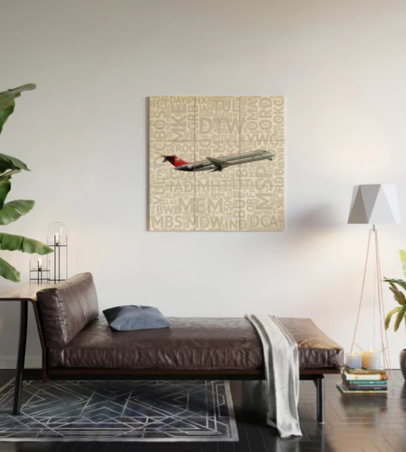 Northwest Airlines DC-9 with Airport Codes - 3' x 3' Wood Wall Art