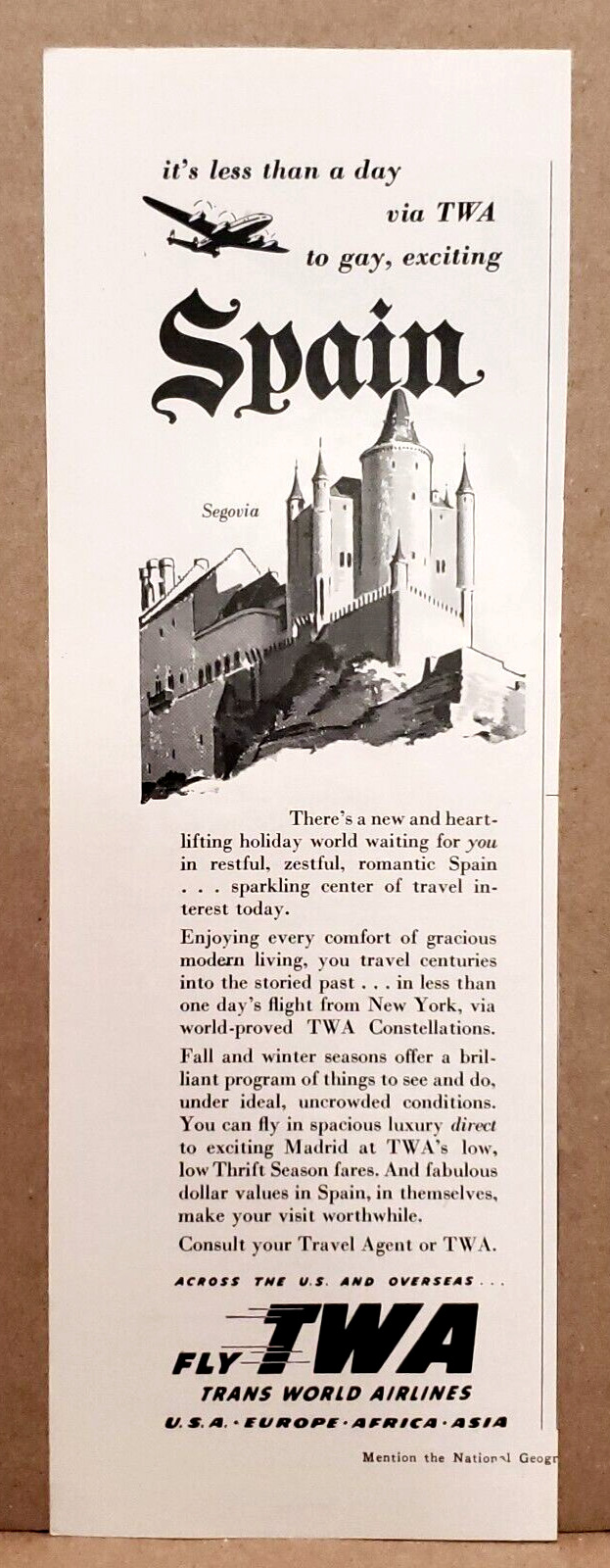 1952 TWA Trans World Airlines Print Ad