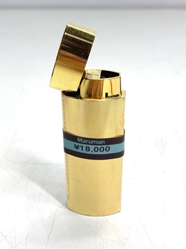 Rare Maruman IC Gas Lighter I 513 Gold K22GP Smoking Tool Showa Retro 6094 00