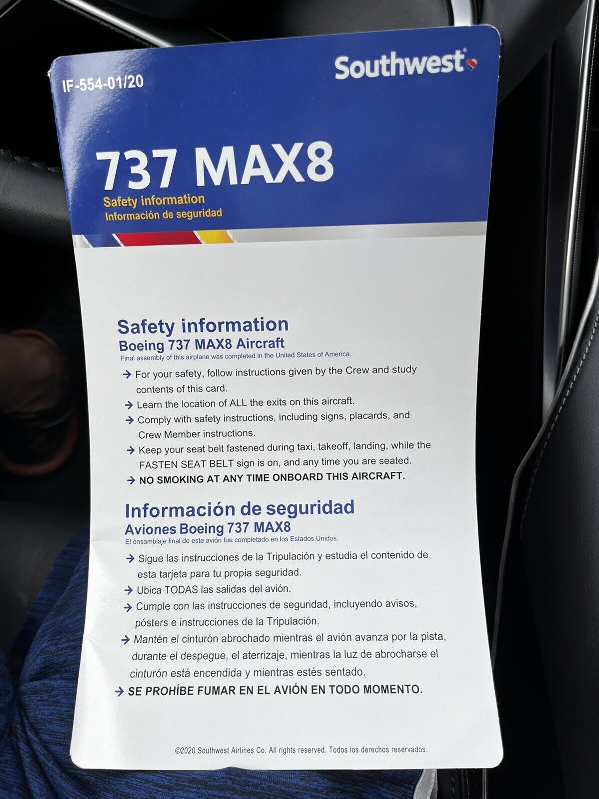 Southwest Airlines B 737 Max 8 Safety Card 🇺🇸