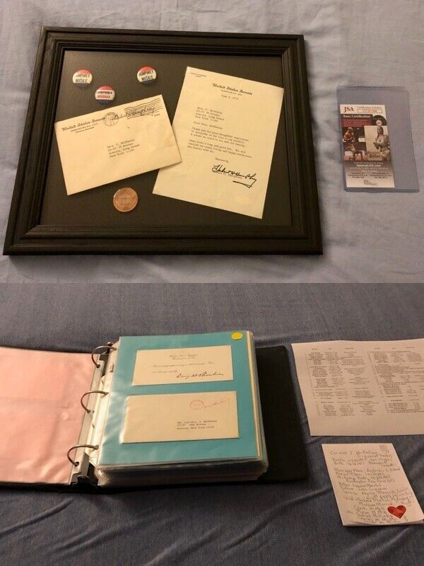Vice President Hubert H. Humphrey signed frame, 67 Political Letters/cards lot