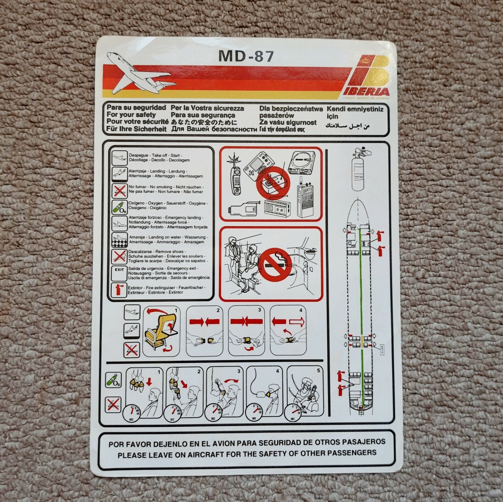 Iberia MD-87 Safety Card (Jun 93) - very good condition