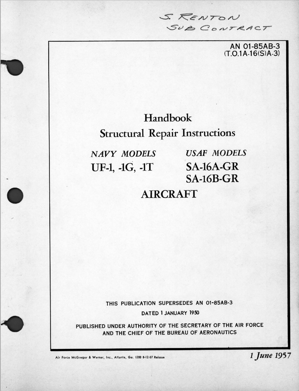 417 Page 1957 Grumman HU-16 UF-1 SA-16A Albatross Structural Repair Manual on CD