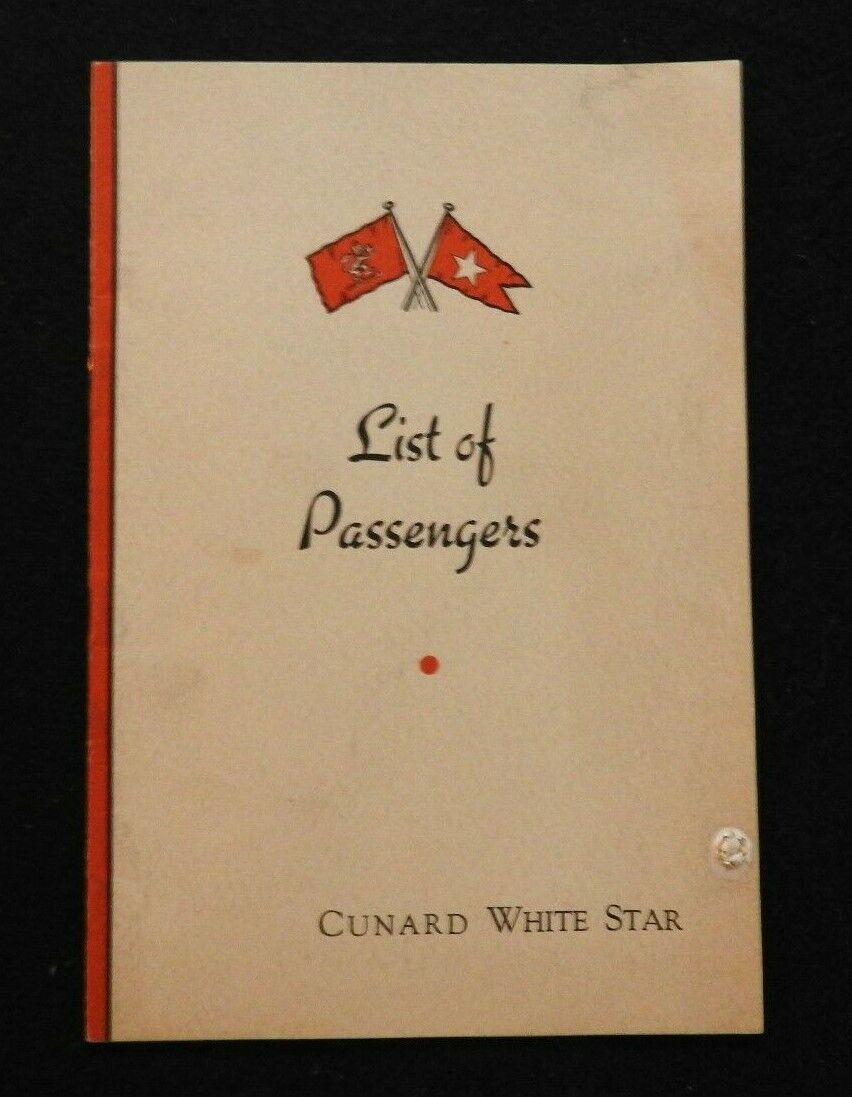 Rare 1935 Cunard White Star Line Passenger List Liner Motorship \