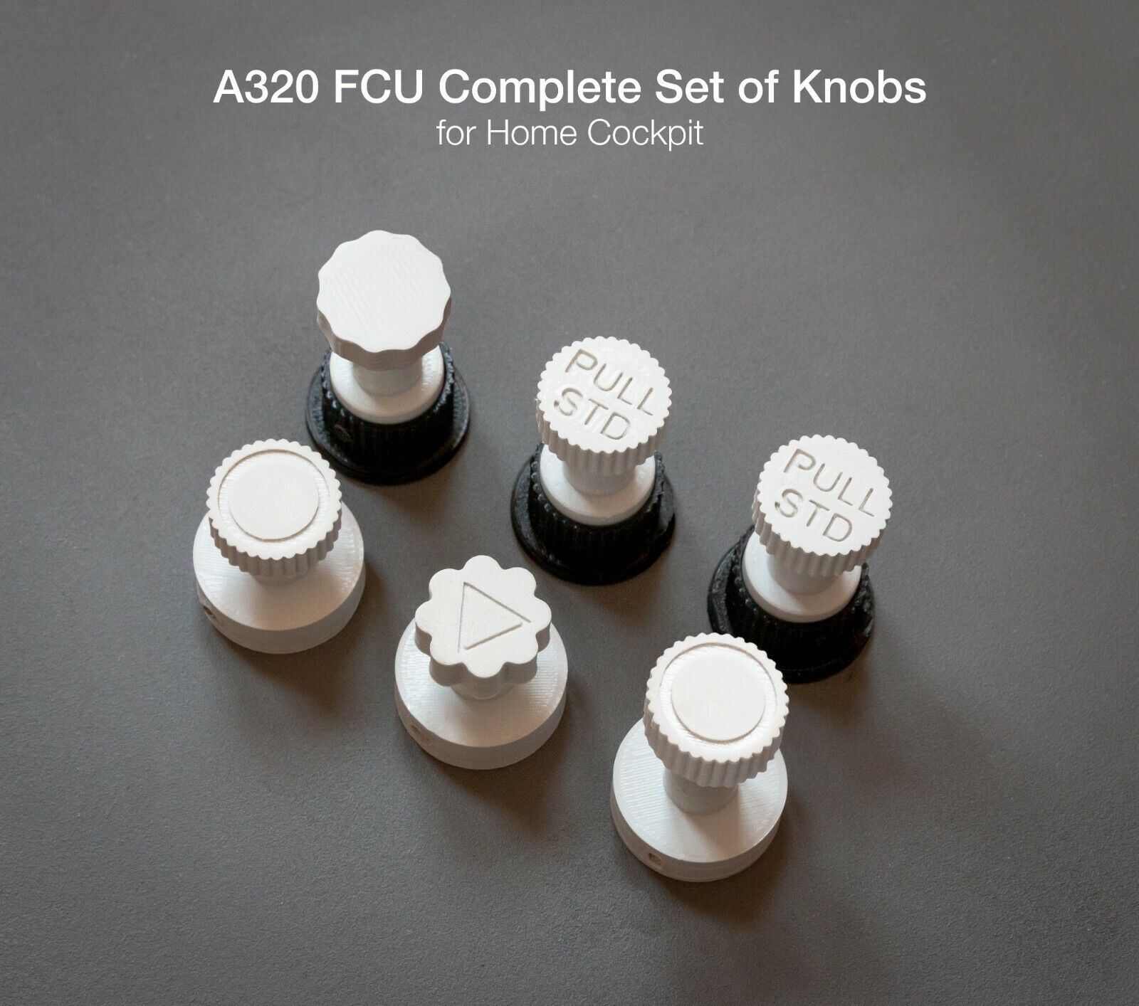 AIRBUS A320 - A330 - A340 - A380 FCU Full Set of Knobs (Grey) for Homecockpit