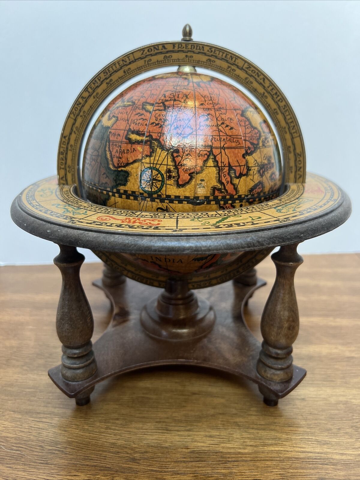 Swiss Musical Movement Old World Globe Mapsa Made in Italy Music Moving RARE