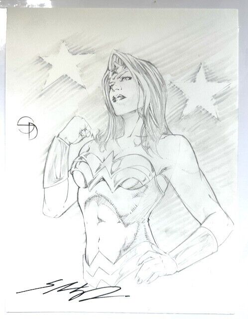 Original, Signed Shane Davis Wonder Woman Pencil Commission 8.5 X 11