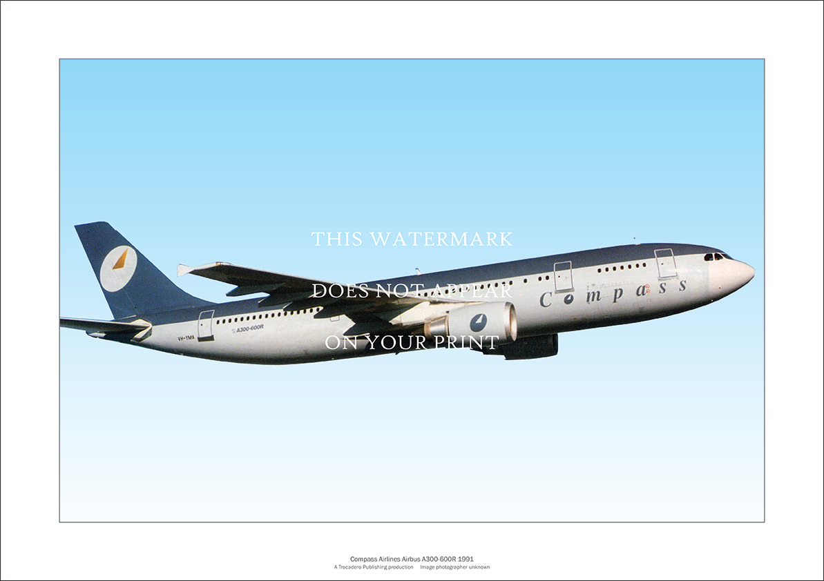 Compass Airlines Airbus A300-600R A3 Art Print – Aerial 1991 – 42 x 29 cm Poster