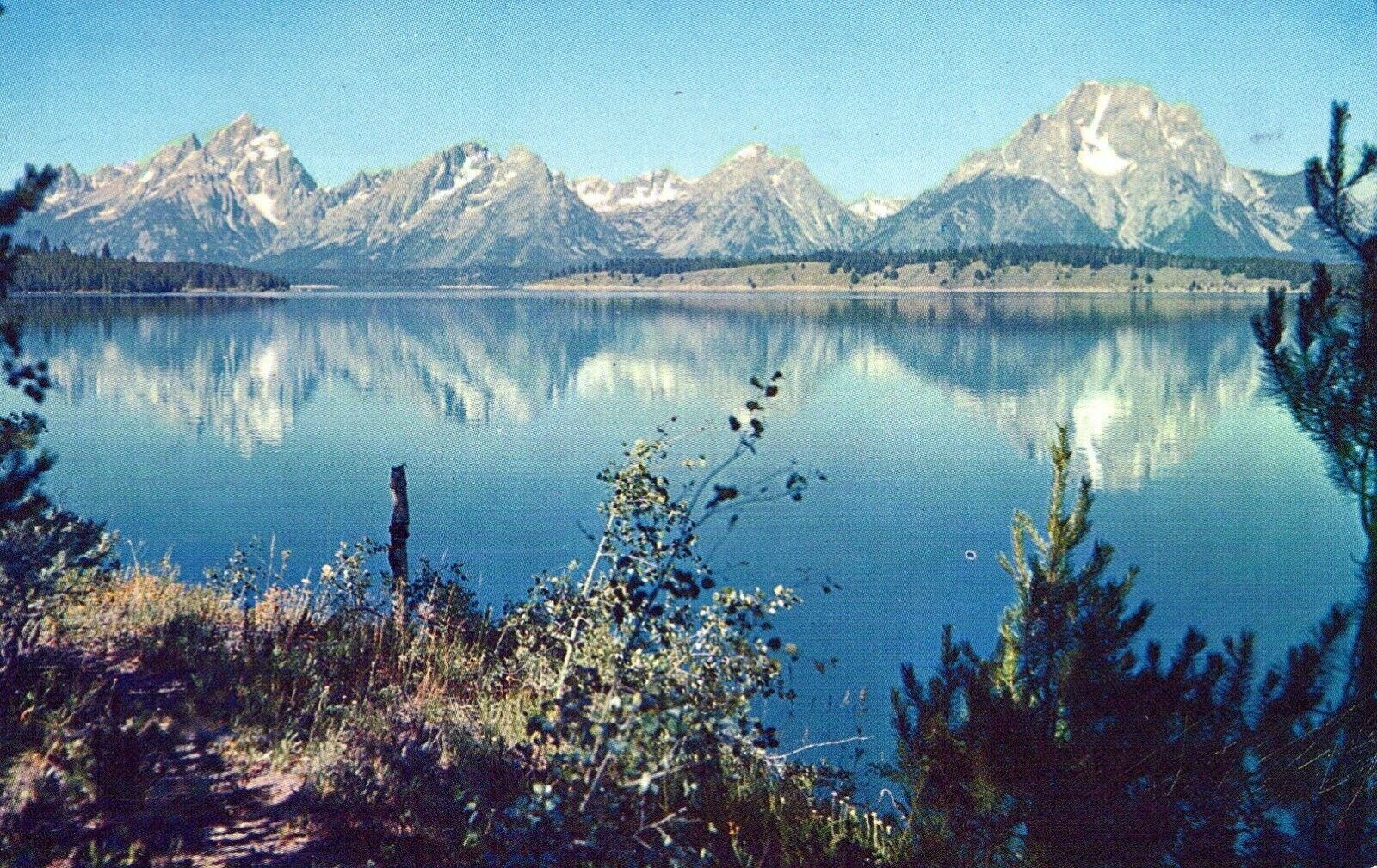 Jackson Lake Wyoming Posted Mountain View Vintage Chrome Post Card