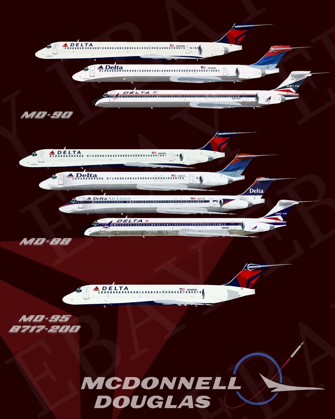 Delta Air Lines Mad Dog MD-88\\90\\95 Retro 8 X 10\