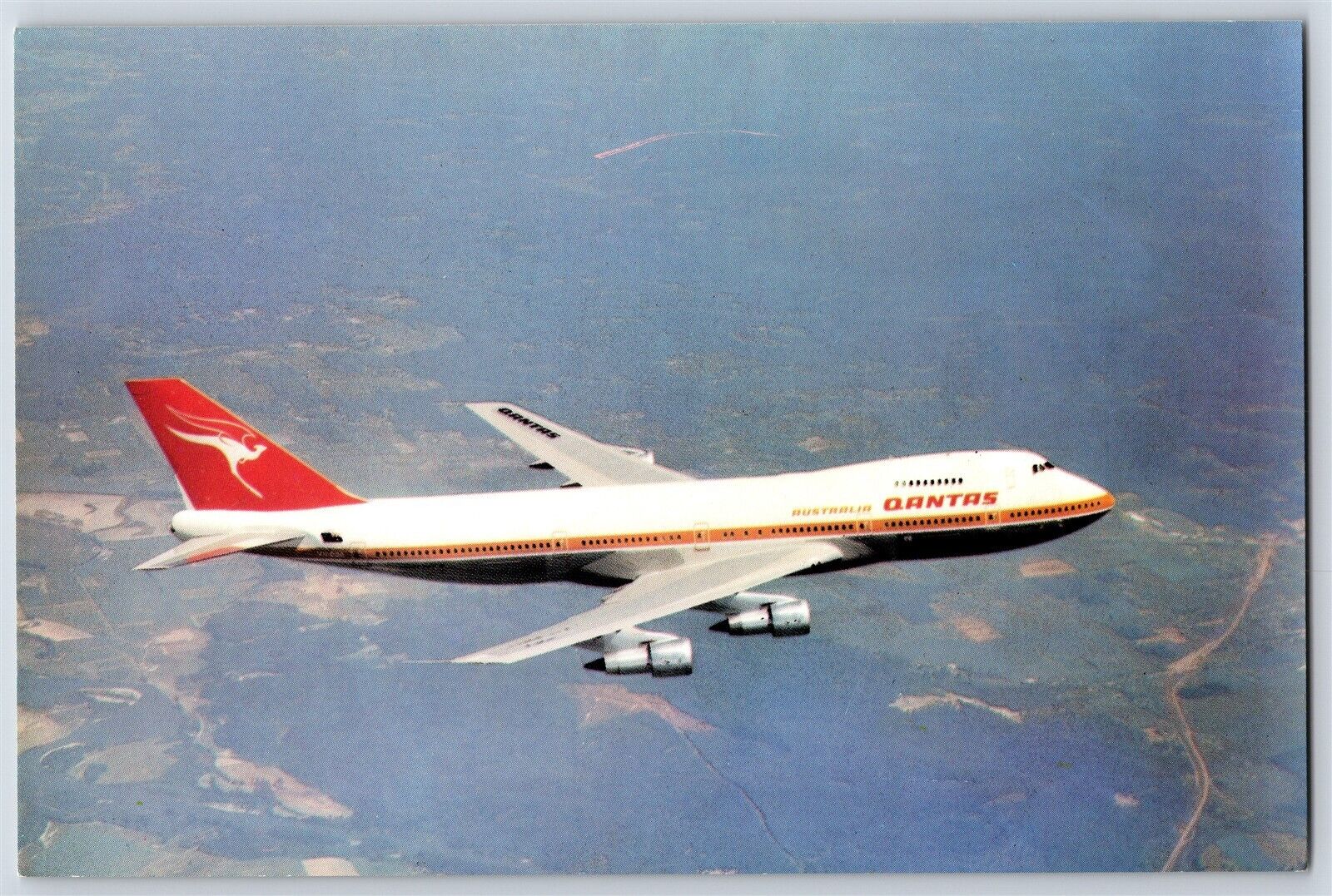 Airplane Postcard Qantas Airlines Boeing 747 Jumbo Jet In Flight BO1