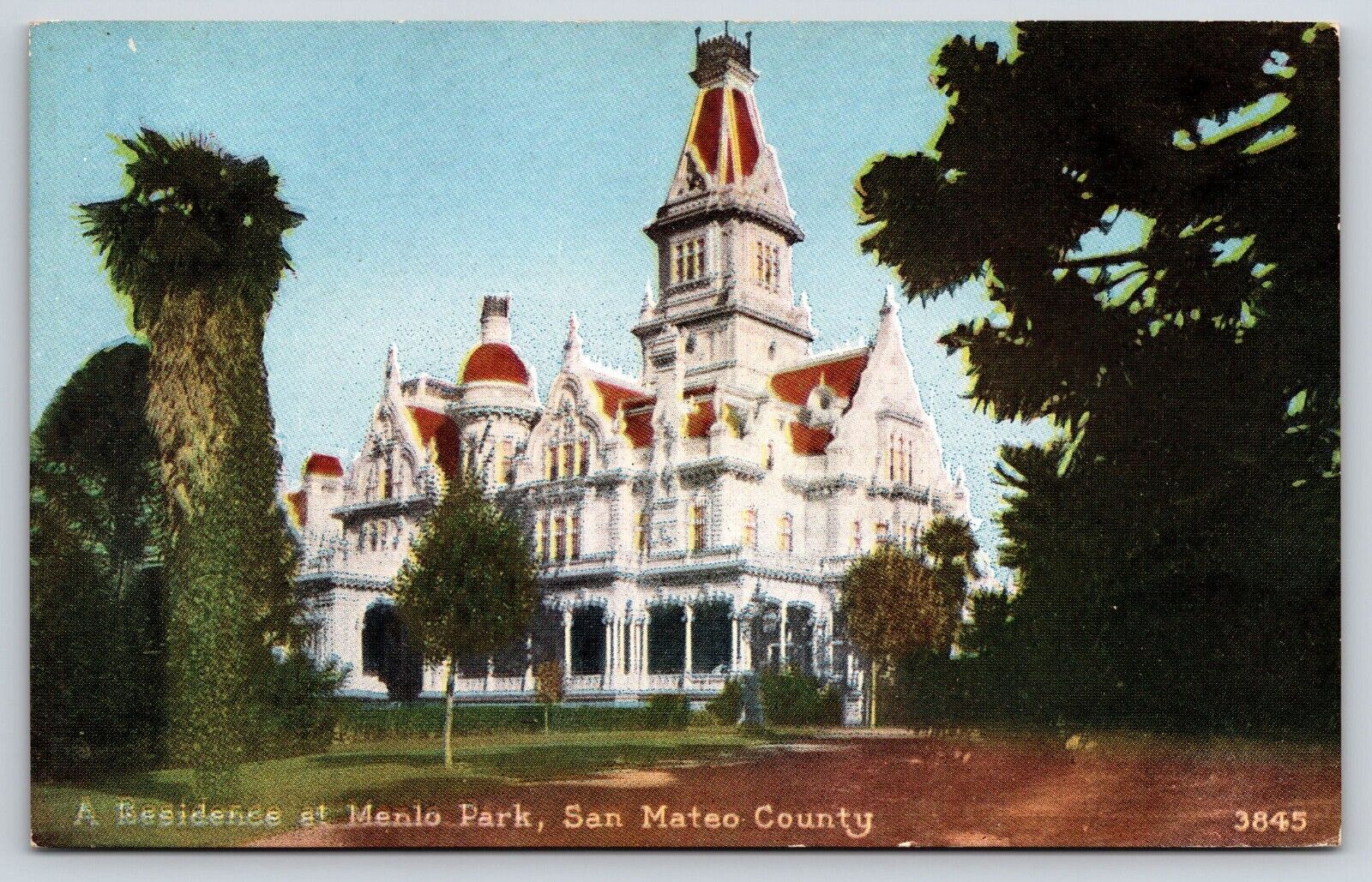Menlo Park CA-California, J.C. Flood Residence Estate, Antique Vintage Post Card